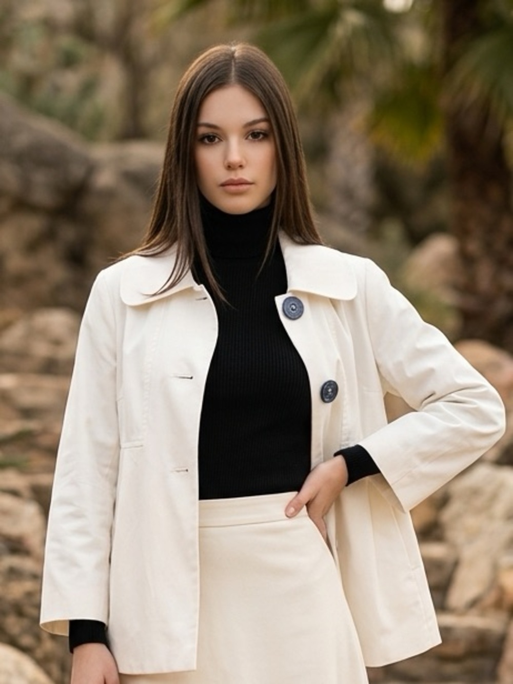 Cream Midi Jacket with Classic Collar — Women's Tailored Coat